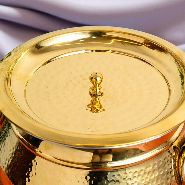 Pure Brass Handi / Degchi with Tin Lining – Royal Hammered Design Casserole with Lid