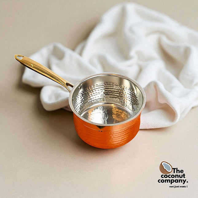 Handcrafted Pure Brass Saucepan with Lid – 1.5 Litre | Traditional Kalai Cookware