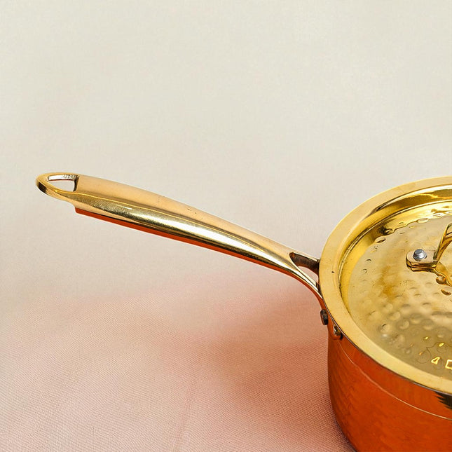 Handcrafted Pure Brass Saucepan with Lid – 1.5 Litre | Traditional Kalai Cookware