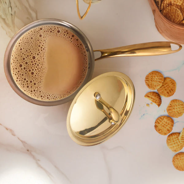 Pure Brass Sauce Pan with Brass Lid and Handle with Tin Lining Inside, Serveware, Cookware