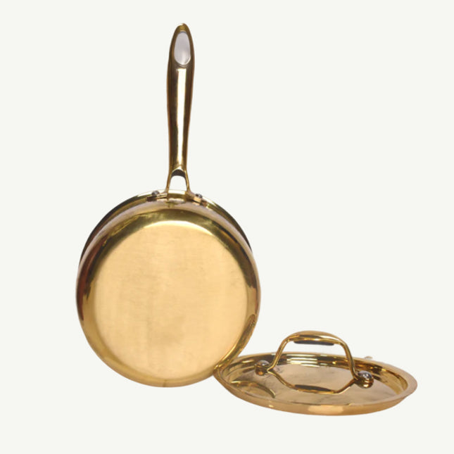 Pure Brass Sauce Pan with Brass Lid and Handle with Tin Lining Inside, Serveware, Cookware