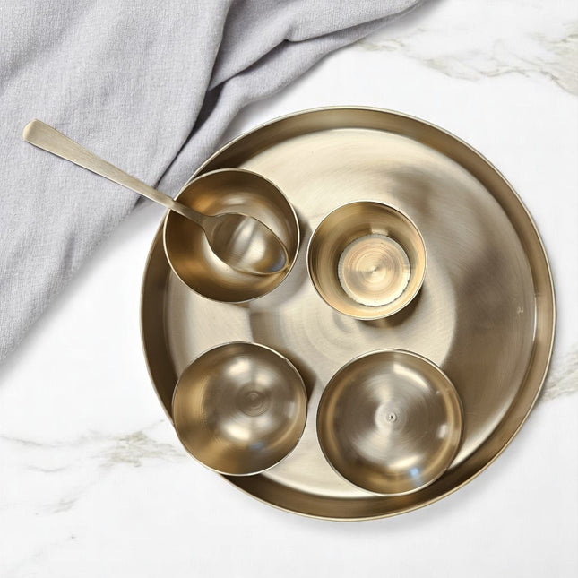 Bronze kansa Exquisite Thali Set | 6 Pcs Matte Finished kansa Dinner Set | Traditional Indian Bronze serveware