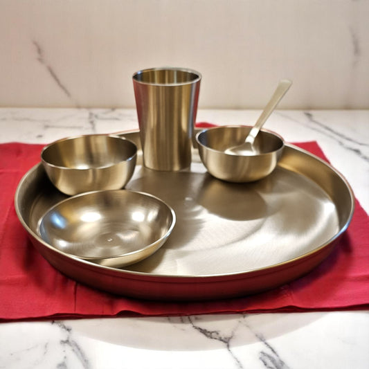 Bronze kansa Exquisite Thali Set | 6 Pcs Matte Finished kansa Dinner Set | Traditional Indian Bronze serveware