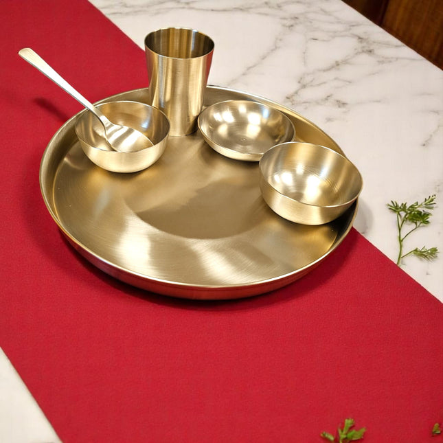 Bronze kansa Exquisite Thali Set | 6 Pcs Matte Finished kansa Dinner Set | Traditional Indian Bronze serveware