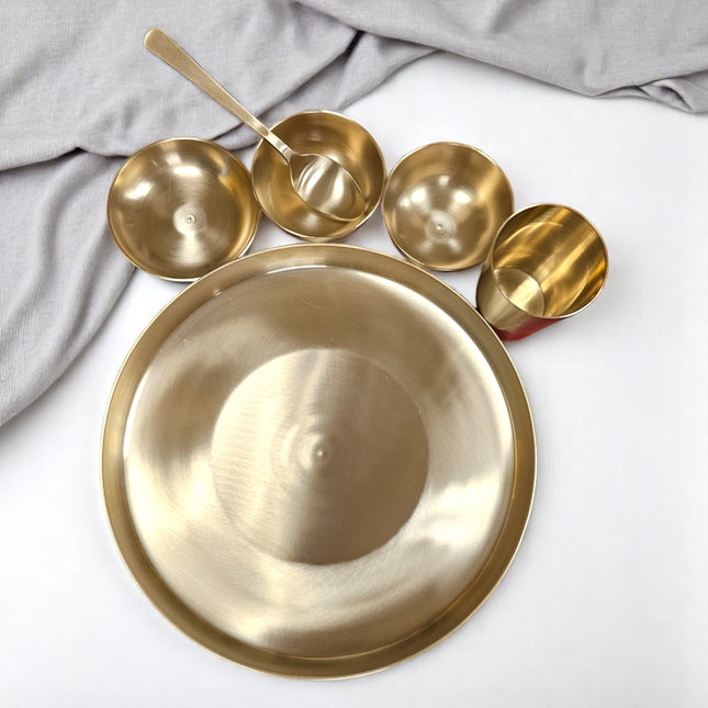 Bronze kansa Exquisite Thali Set | 6 Pcs Matte Finished kansa Dinner Set | Traditional Indian Bronze serveware