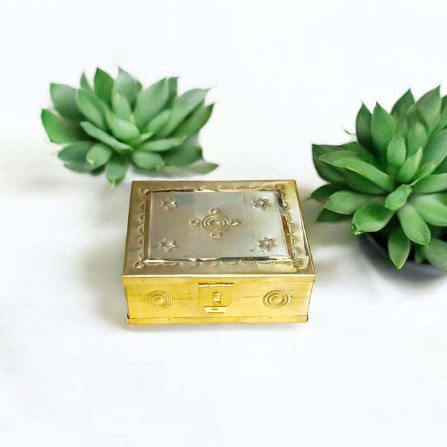 Traditional Brass Rectangle Betel Box | Large Brass Decorative Box for Home Decor