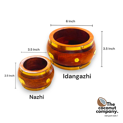Kerala Traditional Wooden Nazhi & Edangazhi Set – Authentic South Indian Handicraft Décor