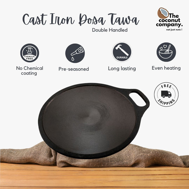 Pre-Seasoned Cast Iron Tawa Cookware with Flat Bottom (Black), Ready to Use, for Roti/Paratha/Dosa/Uttapam